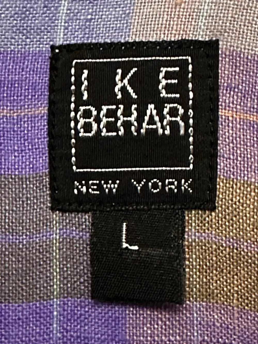 Ike Behar Men's‎ Short Sleeve Linen Shirt Purple Plaid Preppy Summer Size Large